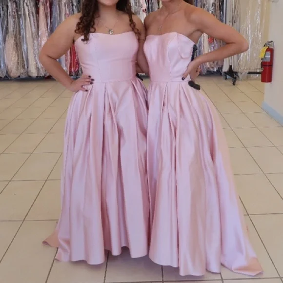 NWT Betsy & Adam Strapless Satin High-Low Gown - Picture 2 of 7